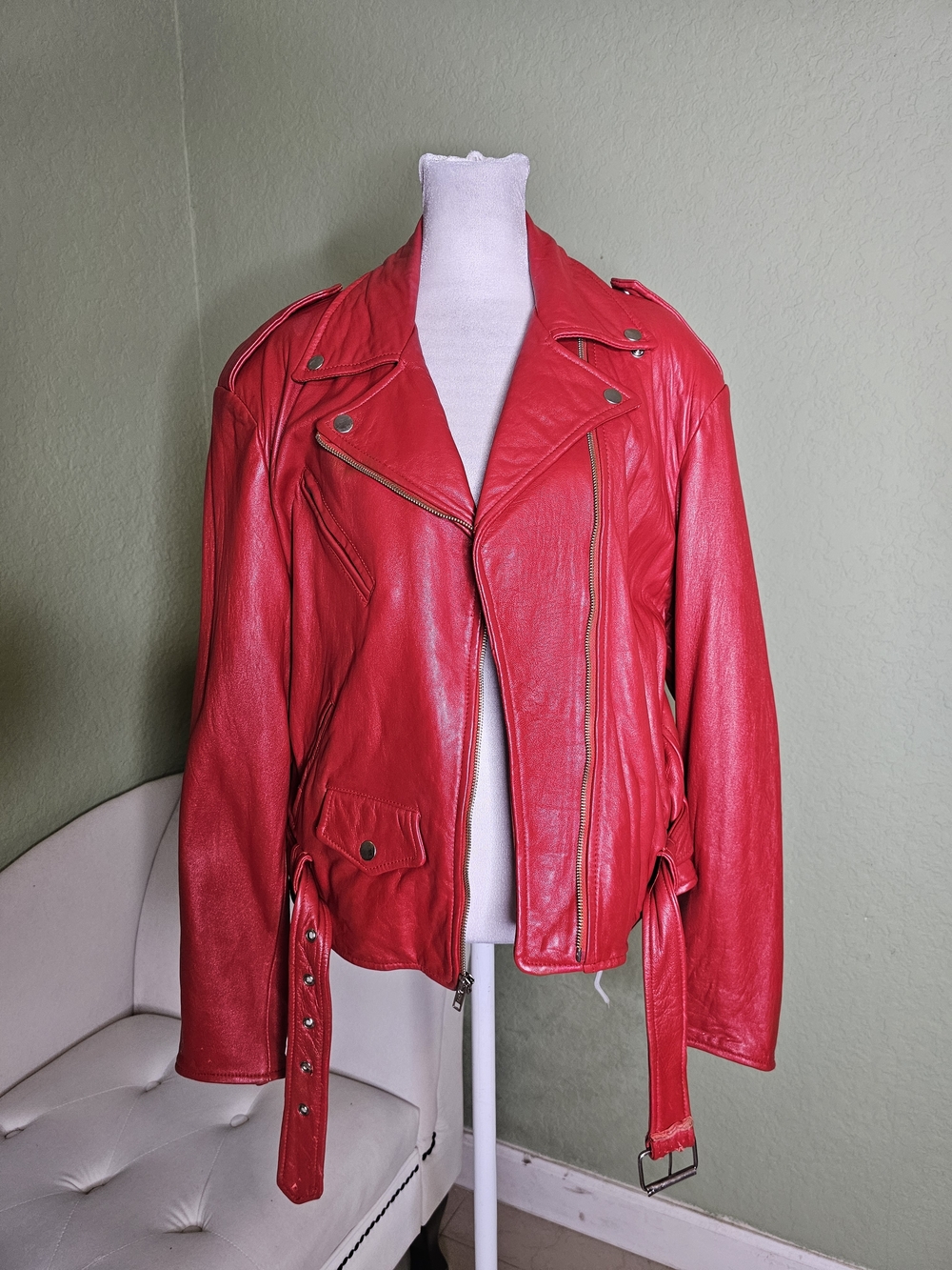 Tannery West Red Leather Biker Jacket